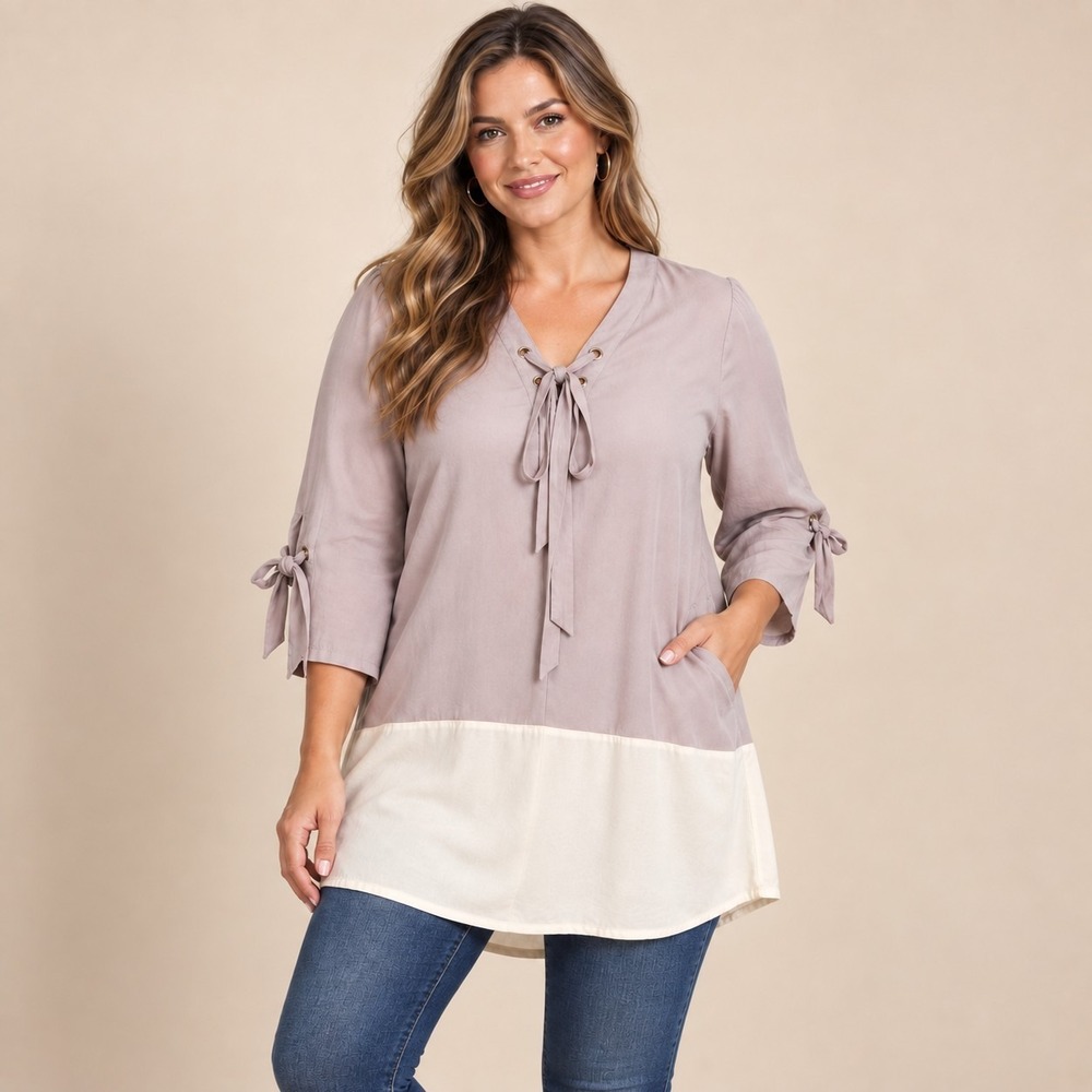 Jodifl Colorblock Lace-Up Tunic Top Women's Large Coquette Boho Chic Minimalist